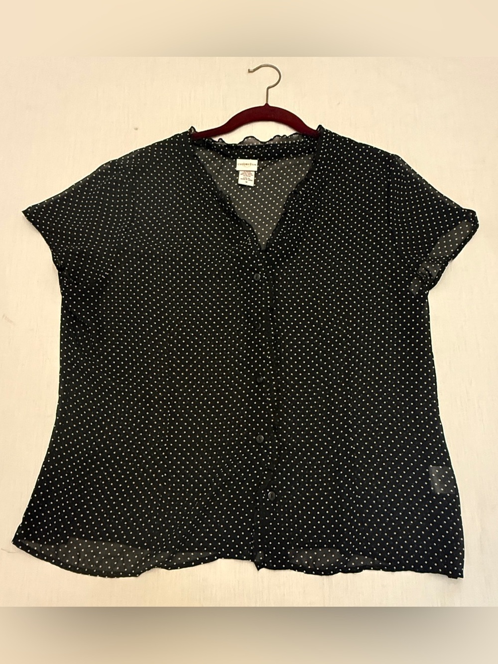 Covington Black Polka Dot Short Sleeve Button Front Blouse